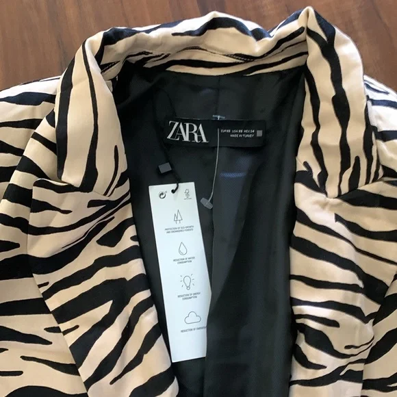 New Zara women animal print satin effect blazer - Picture 7 of 14